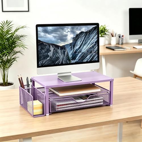 Spacrea Computer Monitor Stand with Drawer and Pen Holder, Purple