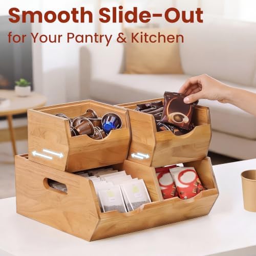 HOMESTEAD Stackable Solid Wood Storage Bins for Pantry & Countertop, Ventilated Potato and Onion Organizer with Handles,