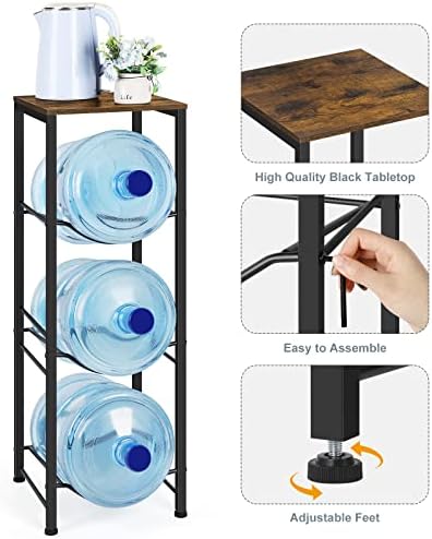 5 Gallon Water Jug Holder 3-Tiers Water Dispenser Stand Rack, Water Bottle Organizer with Storage Shelves for Kitchen Li