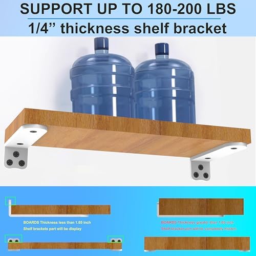 Eurydice Heavy Duty Floating Shelf Brackets, 1/4 in Thick 12 in 6Pack White