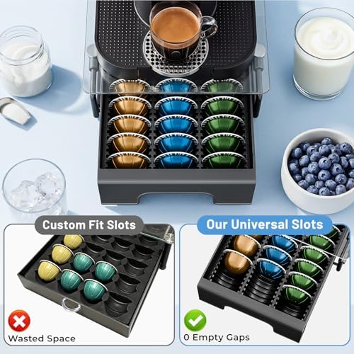 EVERIE Crystal Tempered Glass Organizer Drawer Holder Compatible with Nespresso Vertuo Capsules, Compatible with 21 Big 