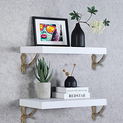 NACH Decorative Shelf Brackets, 2 Pack of 7 x 2 x 7.3 inch, Gold Finish Cast Iron Rustic Shelf Brackets - Metal Shelf Br
