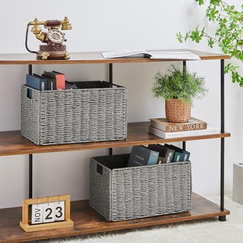 Vagusicc Wicker Storage Basket, Set of 2 Hand-Woven Paper Rope Wicker Basket, Small Storage Baskets for Organizing Toile