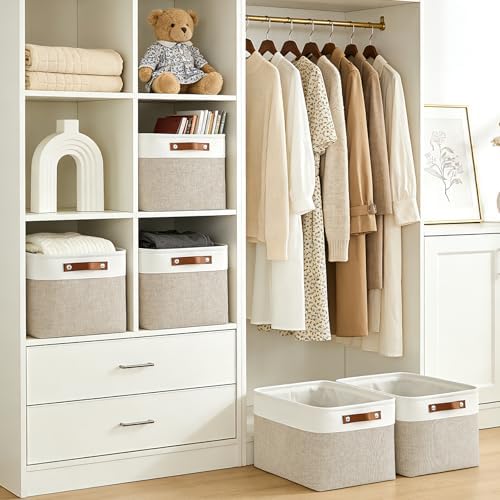 Bagnizer Storage Bins Large Fabric Storage Baskets for Shelves 3 Pack, Decorative Linen Closet Baskets with Handles for 