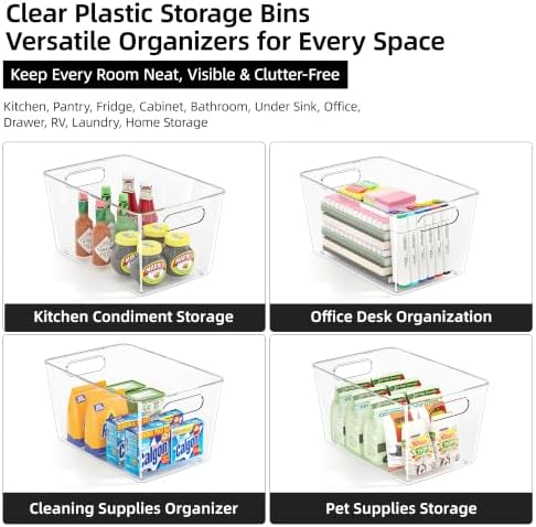 8 Pack Clear Plastic Storage Bins, Pantry Organizing Bins , XL