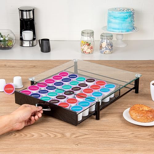 Restaurantware Coffee Pod Holder 15.16 x 13.58 x 3.35 Inches 36 K-Cup Iron Coffee Capsule Organizer Iron Storage Drawer 