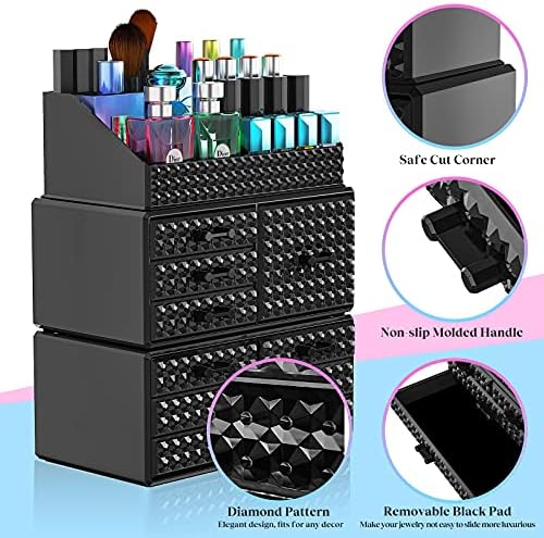 3 Pack Makeup Organizer Stackable[Upgraded], Acrylic Cosmetics Storage Cases with 8 Drawers Perfume Organizers For Brush