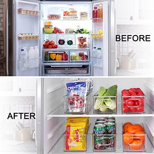 Stackable Plastic Food Storage Bin with Handles for Kitchen Pantry, Cabinet, Refrigerator, Freezer - Organizer for Fruit