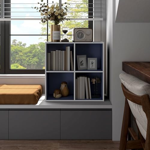 Homes: Inside + Out Apexa 4-Cube Storage Organizer Shelves, Stackable Wood Bookcase Fits Cubby Bins for Organization, Do