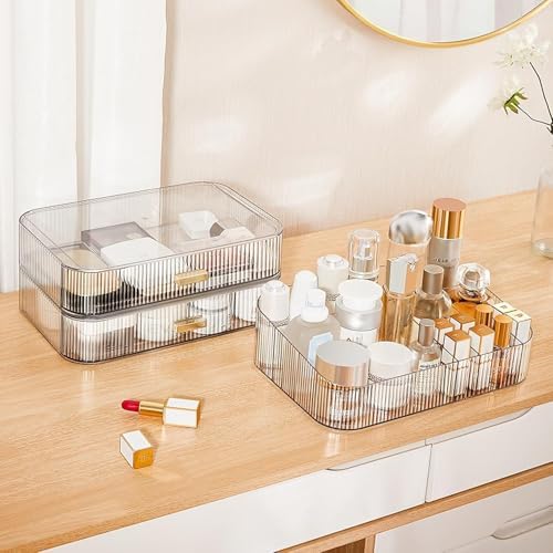 Clear Makeup Organizer for Vanity, Large Desk Organizer with Stackable Drawers for Cosmetics, Skincare, Lipsticks, Eyesh