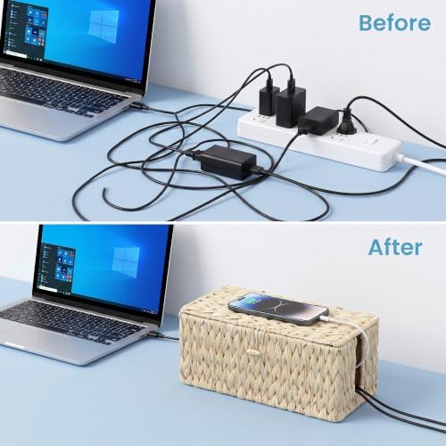 efluky 2 Pack Plastic Floor Cord Covers with Lid, Hand-Woven Cable Management Box, 2 Open Slots Cord Box to to Hide USB 