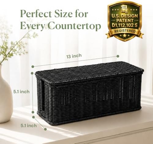 Cable Management Box, Handmade Rattan Cord Organizer for Power Strip