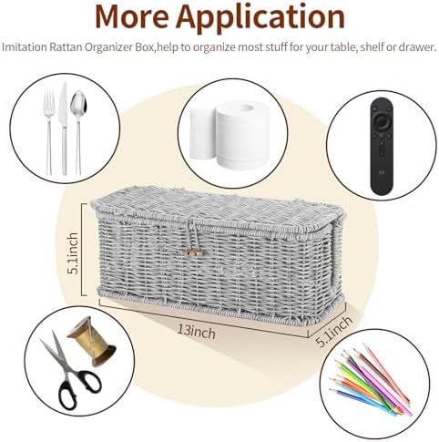 Cable Management Box, Desk Handwoven Rattan Cord Hider Cable Organizer Box With Lid Button Lock, Power Strip Cover Wicke