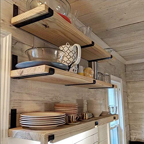Shelf Brackets 12 Inch 4PCS Heavy Duty Frosted Black Wall Bracket with Lip for Floating Shelves Rustic Iron Metal Shelf 