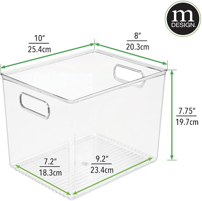 mDesign Plastic Modern Kitchen, Pantry Food Storage Container Bin w/ Handles - Cabinet, Fridge/Freezer, Countertop Organizer - Snacks/Drink/Appliances; Ligne Collection, Clear, 10x8x7.75 (Pack of 1)