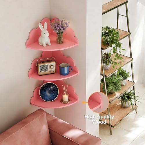 Cloud Corner Floating Shelves, Set of 3 Cloud Corner Shelf Wall Mounted, Cute Nursery Wall Decor, Small Wooden Display S