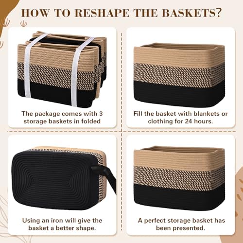 Baskets for Organizing, Storage Baskets, 3 Pack Baskets for Shelfves, 15"×10"×9" Woven Basket, toy storage bins, bins for organization