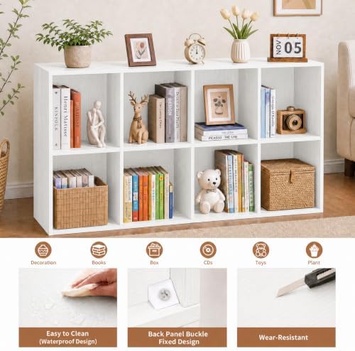 8 Cube Storage Organizer with Back Panel, Cube Bookshelf, White