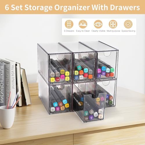 6-Piece Stackable Desktop Plastic Storage Drawer