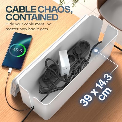 ACROPAQ Cable tidy box - Keep your cable tidy, Large (41 x 13 x 16 cm), Waterproof, Non-slip - Cable management box, Cab
