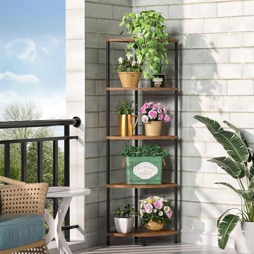 5 Tier Corner Shelf Stand, 44.1", Rustic Brown