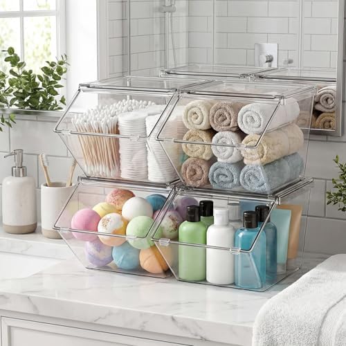 Yerliker 4 Pcs Clear Stackable Storage Bins with Lids, Extra Large