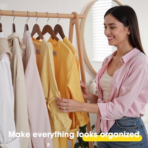 Korpai 50 Pack Wooden Hangers,Wooden Clothes Hangers with Smooth Pant Bar and Shoulder Notches,Heavy Duty Hangers with 360-Degree Rotatable Hook, Coat Hangers for Coats,Shirts,Dress,Pants,Walnut