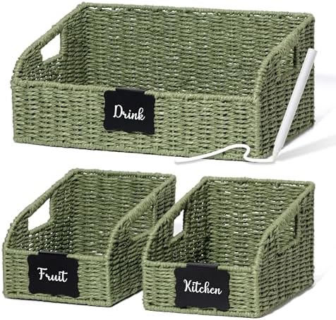 Pantry Baskets for Organizing,Wicker Storage organizers,3Pack,Green