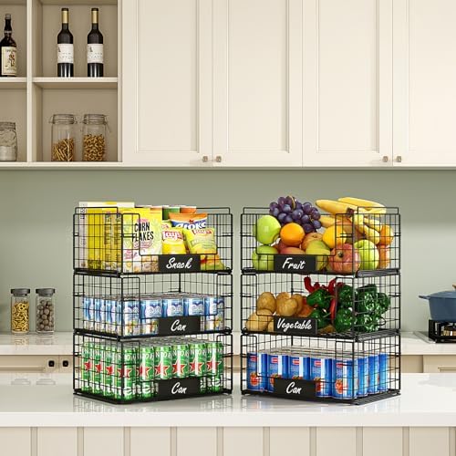 3 Pack XXL Stackable Wire Baskets with Handles & Name Plates