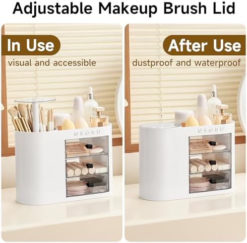 UFORU Makeup Organizer Countertop with Pop-Up Brush Holder for Vanity