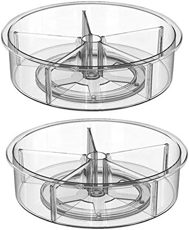 Slideep Plastic Round Lazy Susan Rotating Turntable Food Storage Container for Cabinet, Pantry, Refrigerator, Countertop