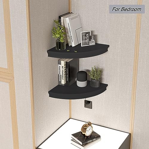 HAO Floating Corner Shelf Invisible Wall Mounted Shelves Radial Shape Cable Wire Hole Pattern Perfect for Bedroom Bathro