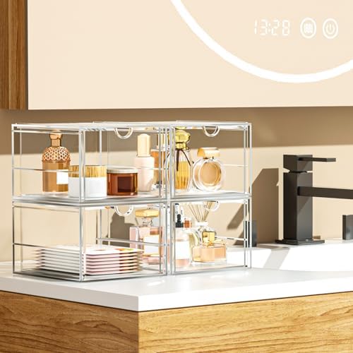 caktraie 4-Pack Acrylic 6-Drawer Office & Makeup Storage Organizer,Desk