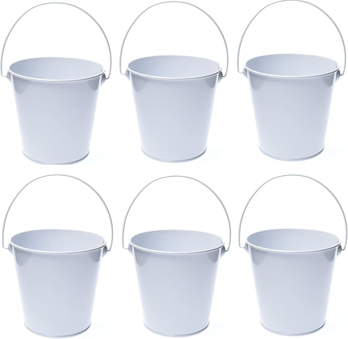 Colored Tin Buckets with Handle, 6 Pack 7.48 inch Galvanized Iron Pail Buckets for Kids, Classroom, Crafts and Party Favors