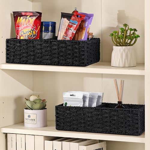 Vagusicc 2 Section Wicker Storage Basket, Black Wicker Baskets, Toilet Tank Basket, Small Baskets for Organizing Storage