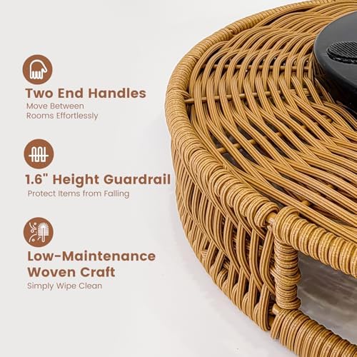 12 Inch Rattan Lazy Susan Organizer for Cabinet with Handles