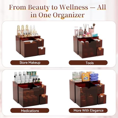 Youdepot Amber Acrylic Face Towel Holder with 3 Drawers