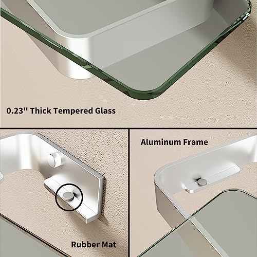 Danpoo 8-Inch Small Wall Shelf, Clear Tempered Glass with Matte Silver Aluminum Frame – Sleek Floating Bathroom Organizer