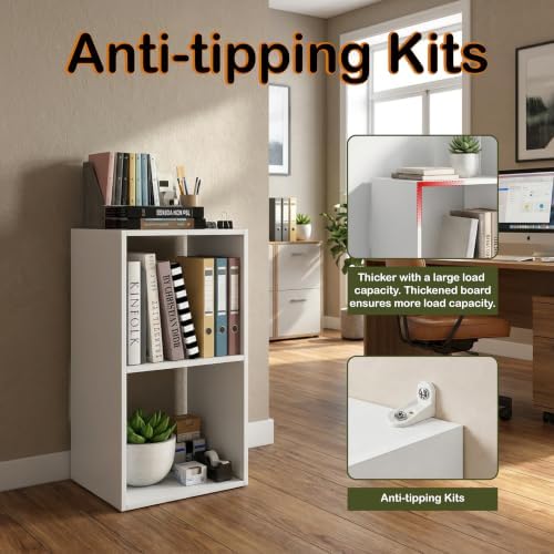 WannabeMyself【Easy Assembly】 2 Cube Storage Organizer with Anti-Tipping Kits,Reversible Open Back Book Shelf, Bookcase f