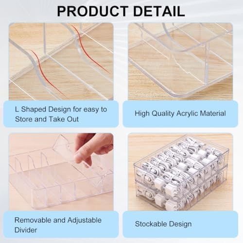 Tatuo 2 Pcs Cord Organizer Box with Lid, 8 Compartments & Wire Ties