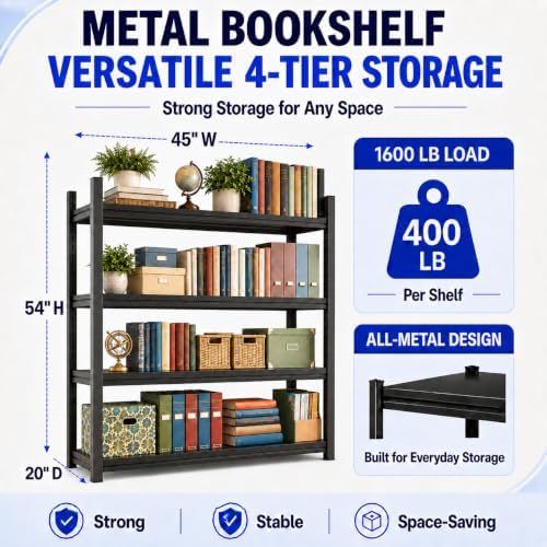 Metal Bookshelf Adjustable Bolt-Free Bookcase Heavy Duty Book Shelf 2000LBS