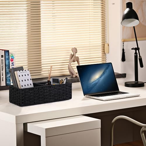 Vagusicc 2 Section Wicker Storage Basket, Black Wicker Baskets, Toilet Tank Basket, Small Baskets for Organizing Storage