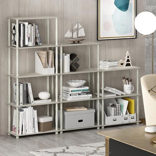 Furinno Turn-N-Tube 5-Tier Multipurpose Shelf / Display Rack / Storage Shelf / Bookshelf, Classic Tubes, Sonoma Oak/Whit