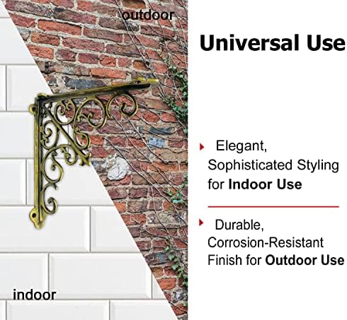NACH Decorative Shelf Brackets, 2 Pack of 10.6 x 2 x 10.6 inch, Gold Cast Iron Wall Shelf Brackets - Decorative Bookshel