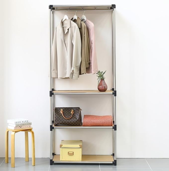 Letusto Premium Stainless Steel Freestanding Closet Organizer System - Easy Assembly, Durable, and Versatile - Heavy Duty Adjustable Portable Wardrobe Clothing Rack (3 Tier)