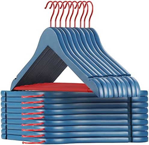 TOPIA HANGER Premium Wooden Hangers 16 Pack Blue/Red Heavy Coat Hanger