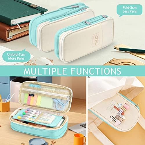 KPX Big Capacity Pencil Pen Case Bag with Zipper Office College School Storage Large Capacity Bag Pouch Holder Box Organizer Colorful (Cyan)