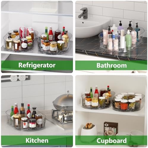 Lazy Susan Organizer for Refrigerator, 13" x 8.5" Clear Rectangular Fridge Organizer Turntable for Condiments, Spice Rac