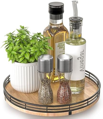 AMH 10-Inch Farmhouse Oak Lazy Susan Organizer for Cabinet