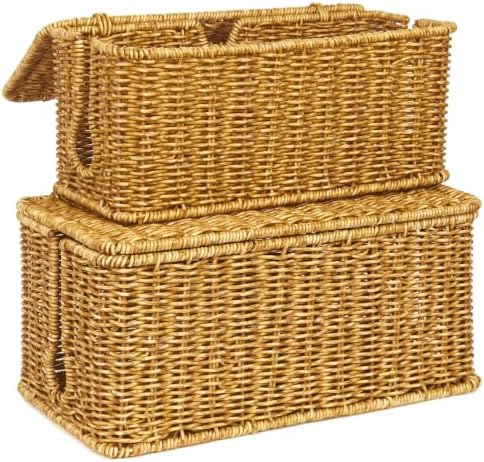 ZhiYo Rattan Cable Management Box, Cord Organizer, Nature, 12.5"x5"x5.2"